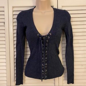 Guess Lace-Up Blue Sweater
